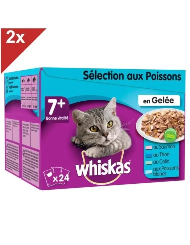 WHISKAS 48 Sachets fraîcheur en gelée sélection poissons chat senior 100g (2x24)